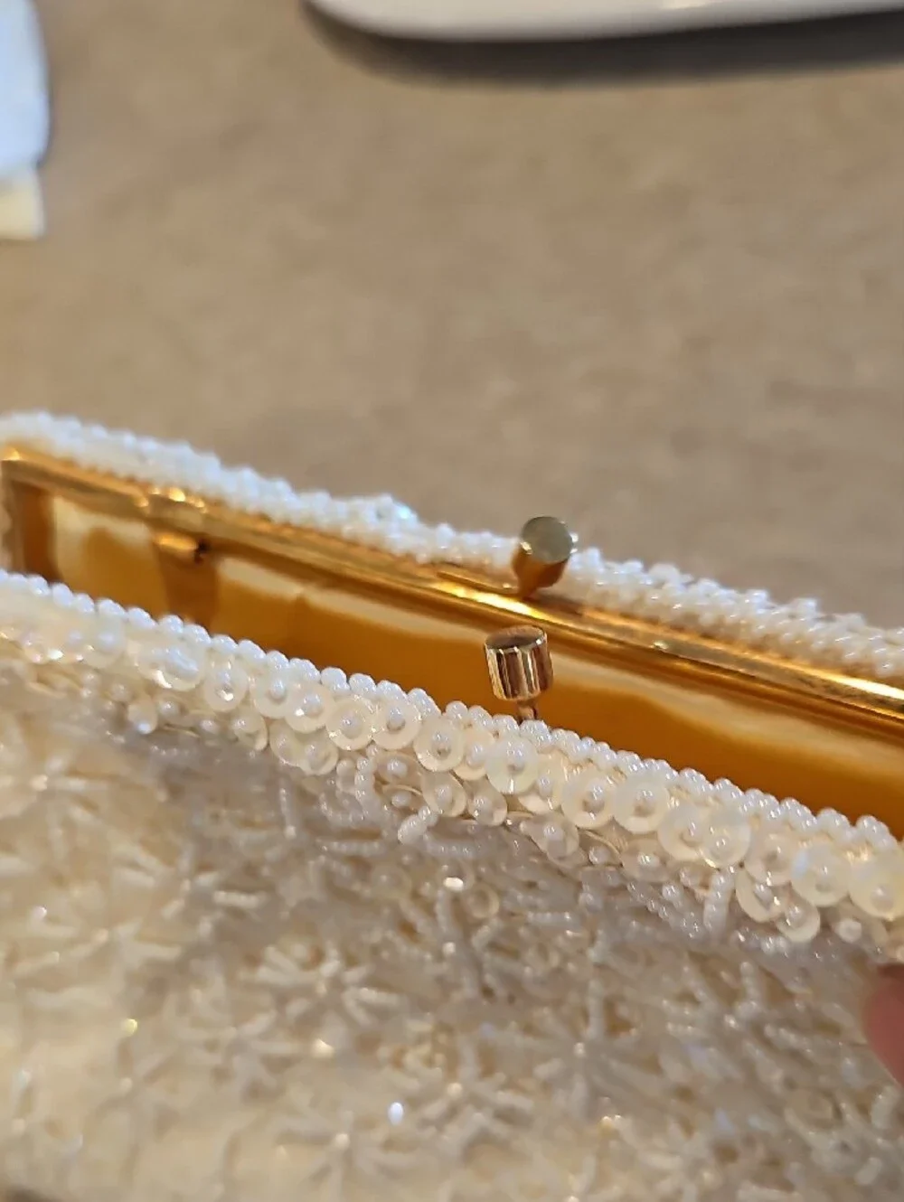 Vintage  1950s Ivory Beaded Sequin Clutch & Cigarette Case